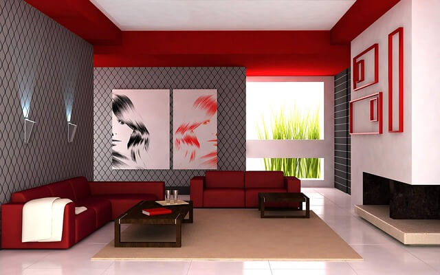 czerwone ściany w salonie
